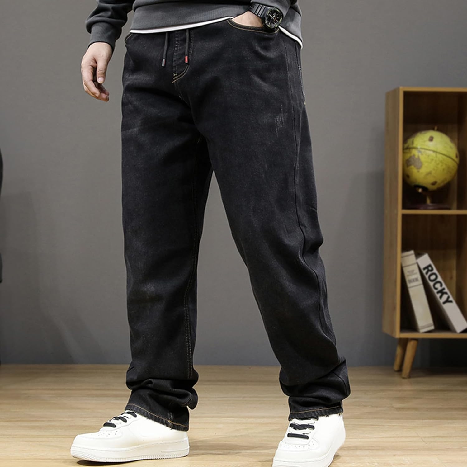 [lsjdln] パンツ デニム ジーンズ メンズ 裏起毛 バギーパンツ ワイド ジーパン ズボン ゆったり Gパン 太め 無地 シ