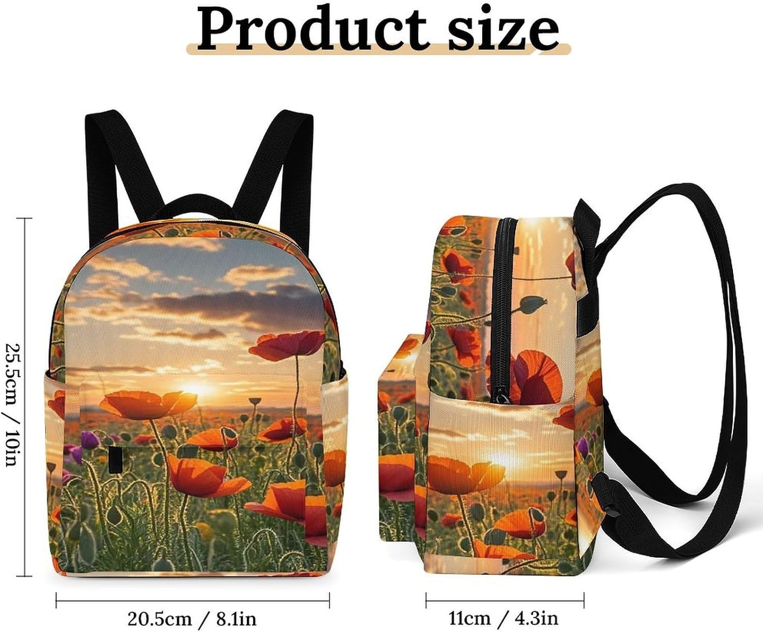 Red Poppy Flower Mini Backpack Purse for Women | Waterproof durable oxford cloth casual daypack, lightweight small rucksack for work travel outdoor camping daily use & gift