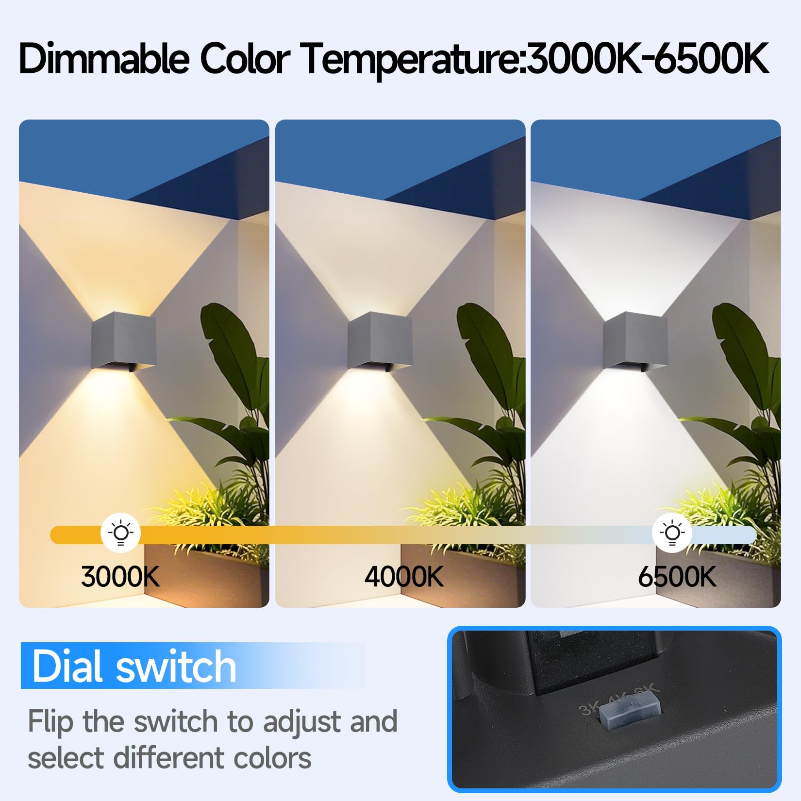 2 Pezzi LED 15W Lampada da Parete Esterno/Interno Regolabile 3 colori Cubo 11CM IP65 Impermeabile Lampade da Esterno Parete Applique Esterni Quadrata Angolo del Fascio Regolabile Moderne Grigio Scuro