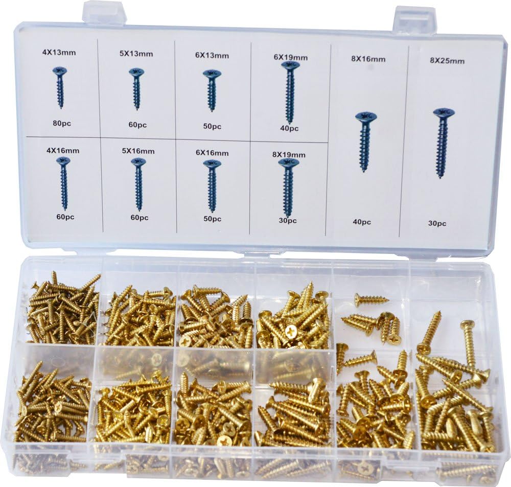 Swordfish 32051-500pc Brass Plated Wood Screw Assortment