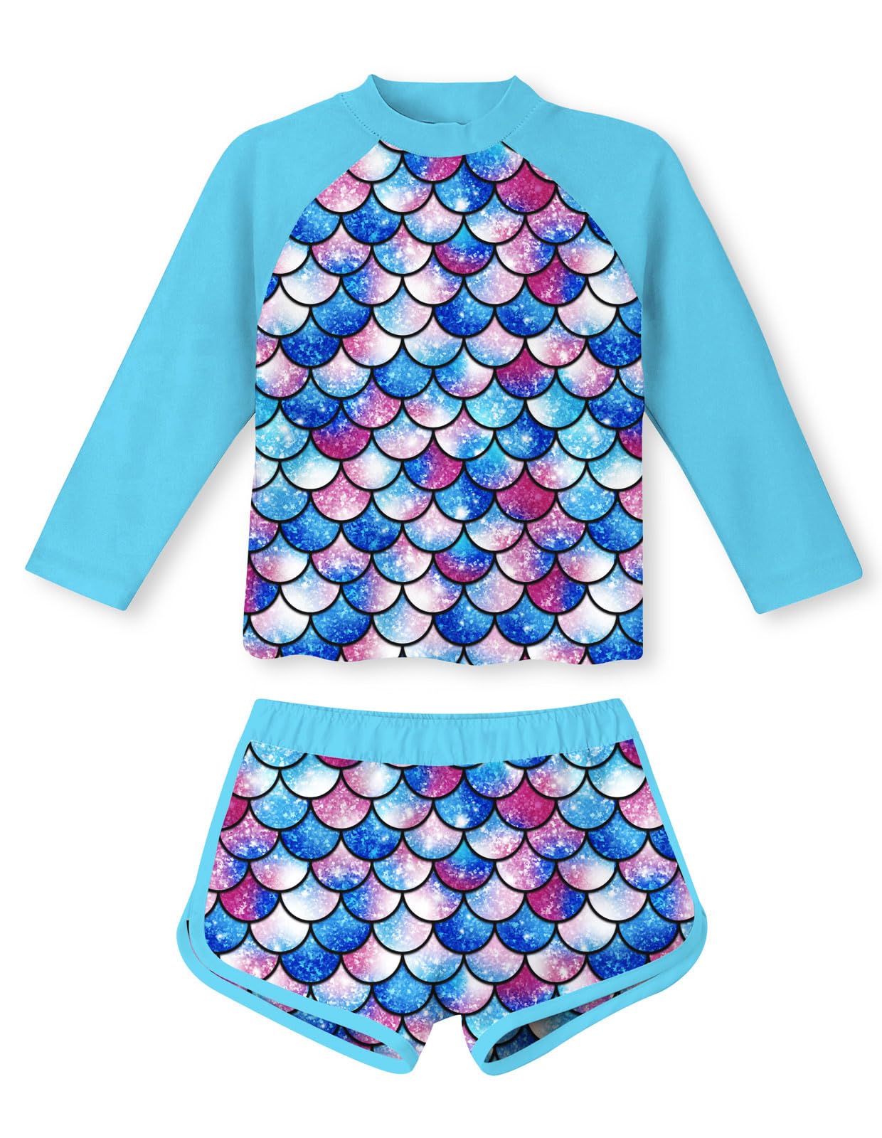 Girls 2 Pieces Rash Guard Swimsuit Long Sleeve Tankini for 4-10Y