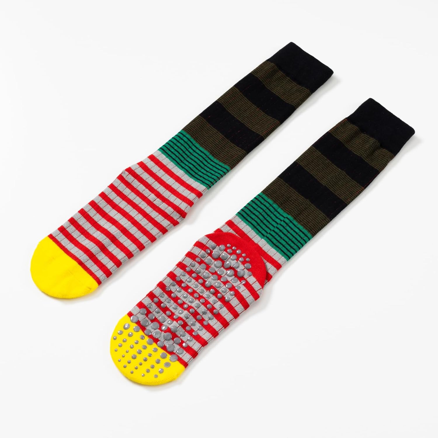 Verdancy Yoga Pilates Socks with Grips for Women Striped Color-Blocked Knee Highs Non Slip Cushioned Over the Calf Socks - Image 3