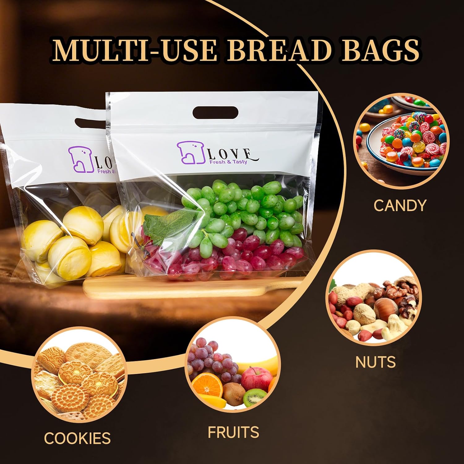 Plastic Bread Bags for Homemade Bread, Freezable Seal Tight Bakery Bags with Clear Window for Loaves, Sourdough，Bagels (50 Packs) White-13.8" x 11.8"
