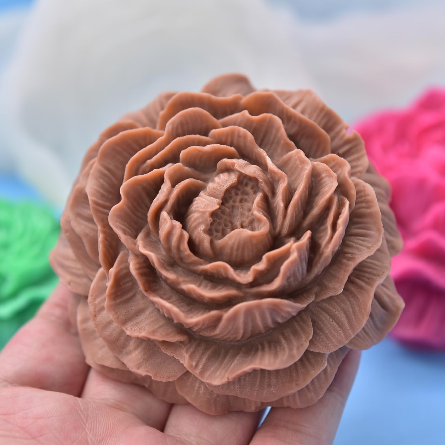3 Pcs Peony Candle Mold for Candle Making, Set of Large + Medium +Small 3D Peony Flower Silicone Molds for Epoxy Resin Casting Wax Soap Clay Plaster Home Décor Handmade Gift