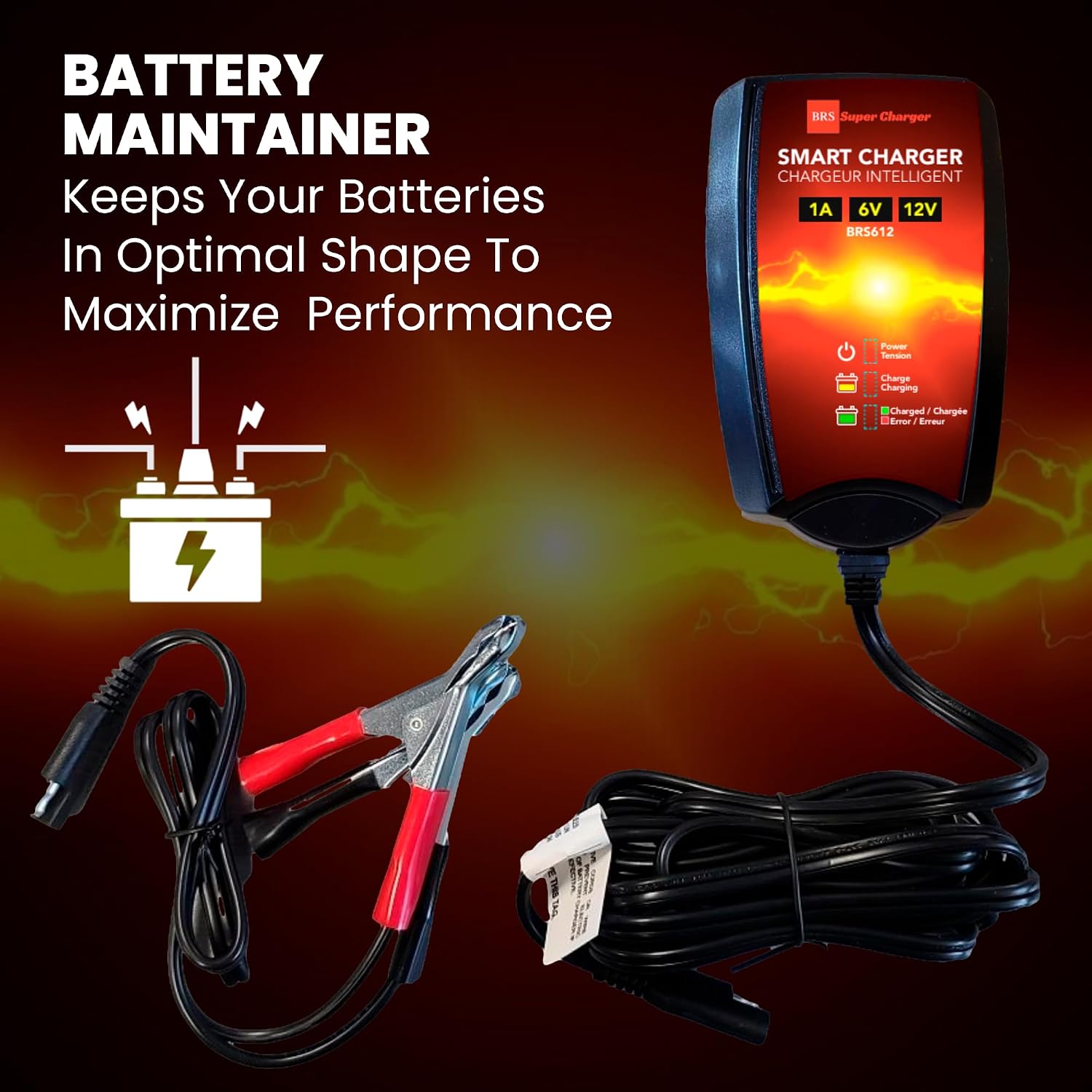 BRS20CH-BS 12V AGM Battery & Smart Charger Kit – 270 CCA – Maintenance-Free Replacement for YTX20CH-BS, 20CH-BS – ATV, Motorcycle, Snowmobile, UTV – Arrives Fully Charged
