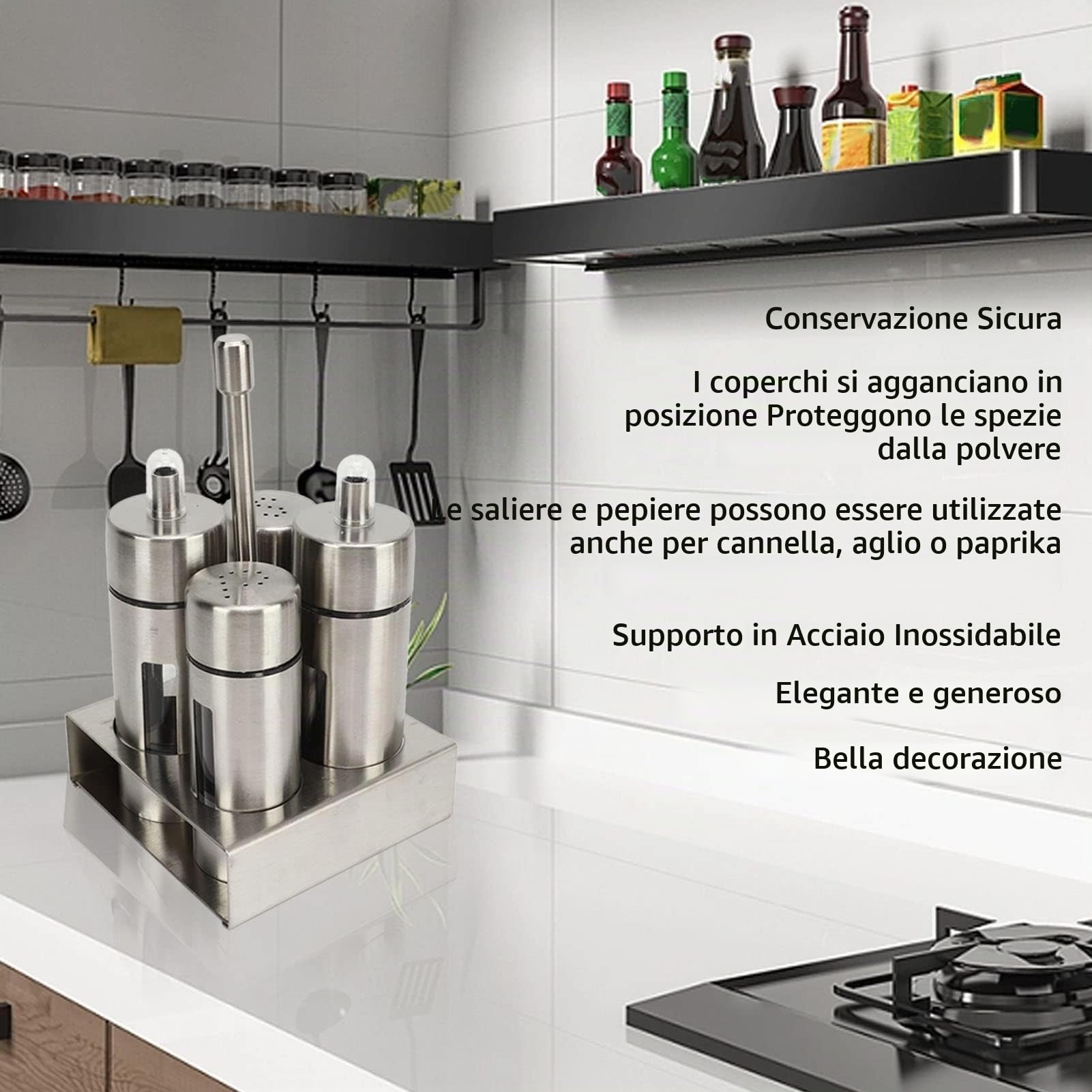 Set Dispenser Per Olio E Aceto, Set Oliera Per Olio E Aceto, Set Dispenser Per Olio E Aceto, Sale E Pepe, Set Bottiglia Per Oliera Per Olio E Aceto, Sale E Pepe, Dispenser Per Spezie in Acciaio Inossi