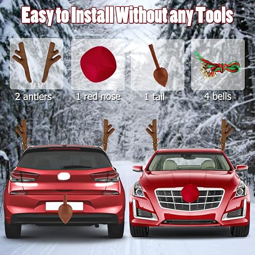 Miniatura 2 de Kit de automóvil de reno de Navidad para decoración de automóvil de Navidad, juego de rodolfo 4 en 1, adorno de reno, accesorios de automóvil para