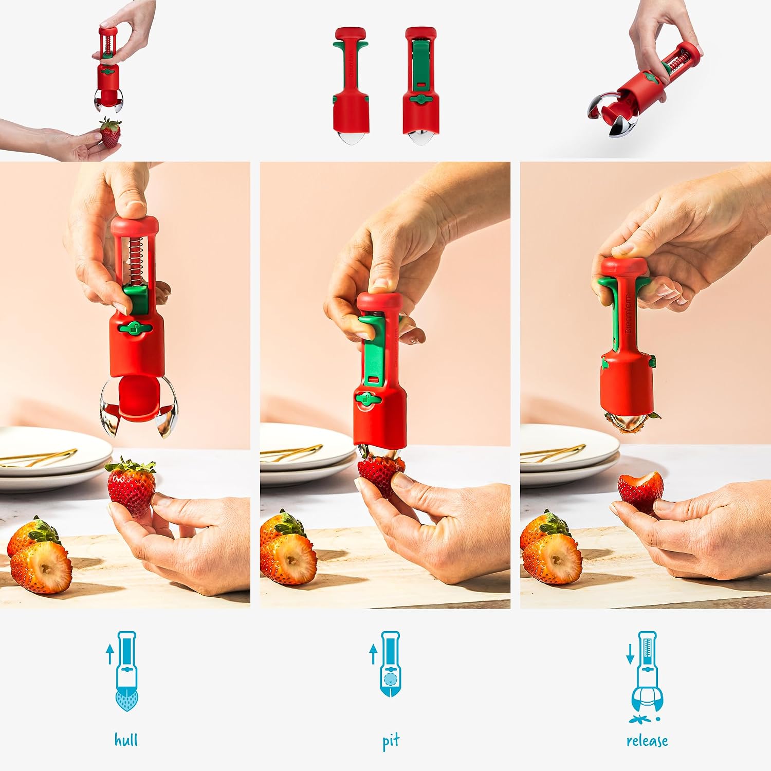 Dreamfarm Hullapit 2-in-1 Cherry Pitter & Strawberry Huller Berry Tool