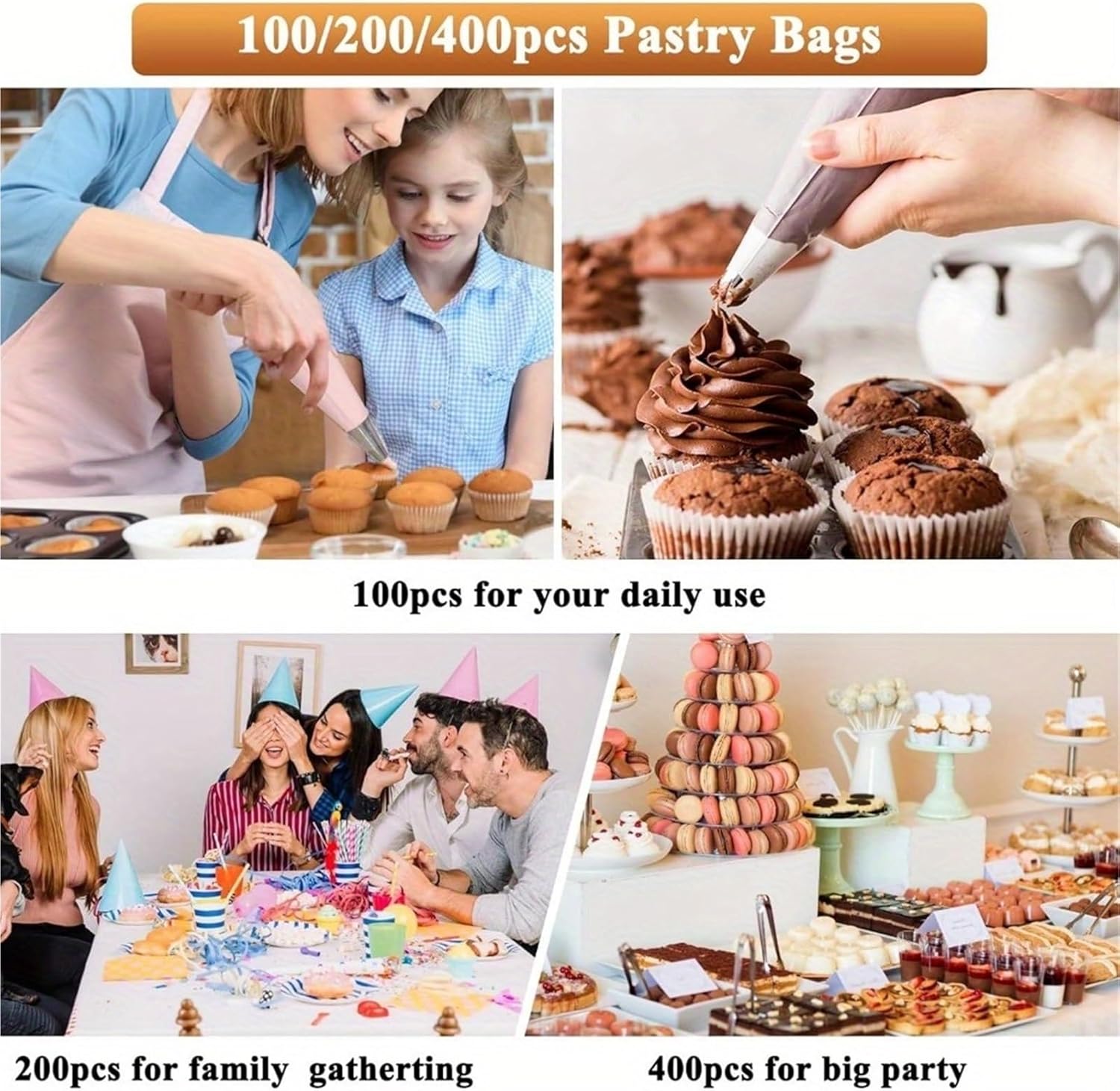 Disposable Piping Bags 300pcs 12/16/18 Inch Piping Bags, Disposable Pastry Anti Burst Icing for Cream Frosting Cakes and Cookies Decoration(12inch)
