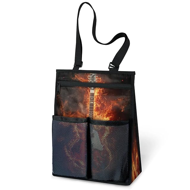 Ourtheme Electric Guitar Flames Portable Shower Bag for Travel Gym Camp Beach Tote Shower Caddy Bags Hanging Toiletry