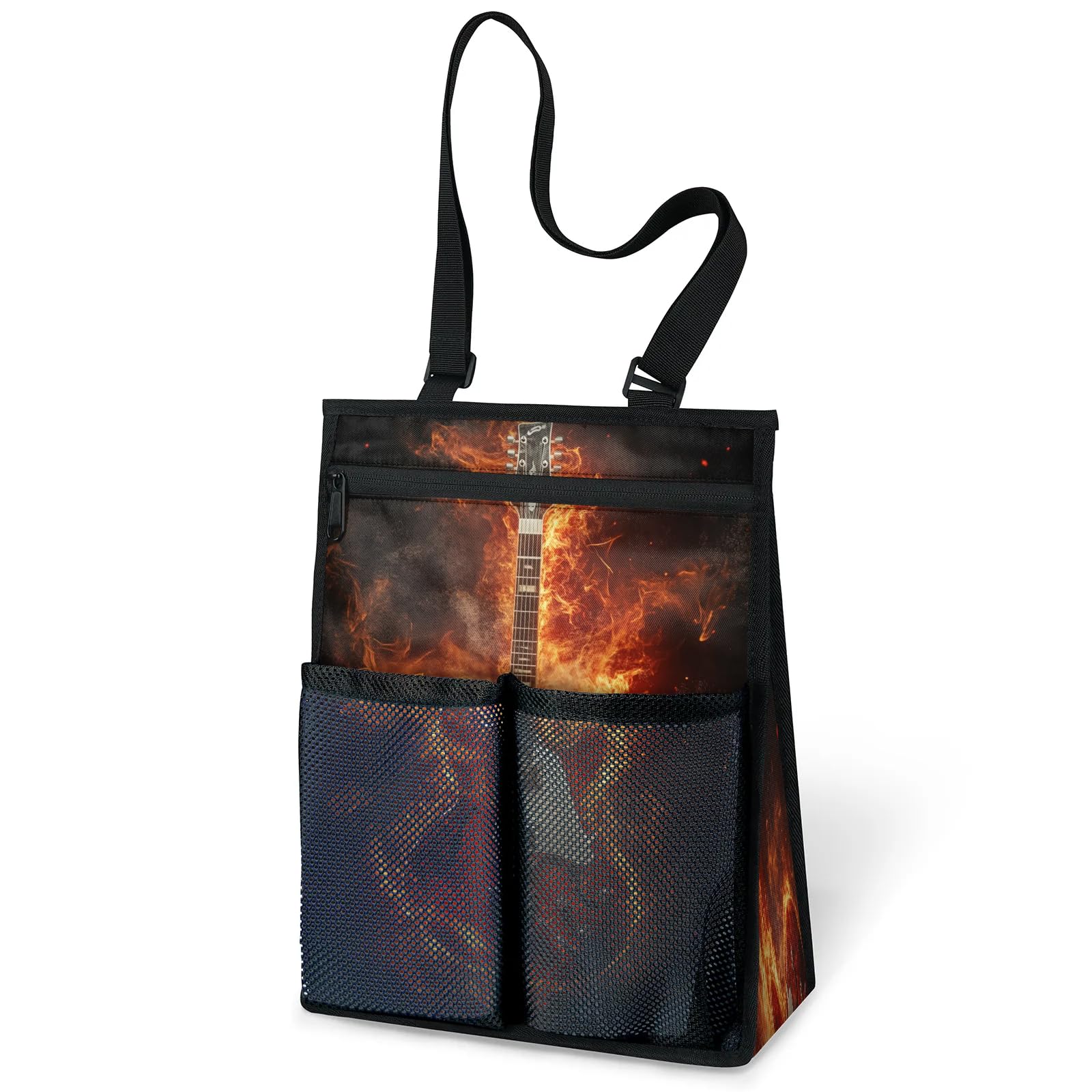 Ourtheme Electric Guitar Flames Portable Shower Bag for Travel Gym Camp Beach Tote Shower Caddy Bags Hanging Toiletry