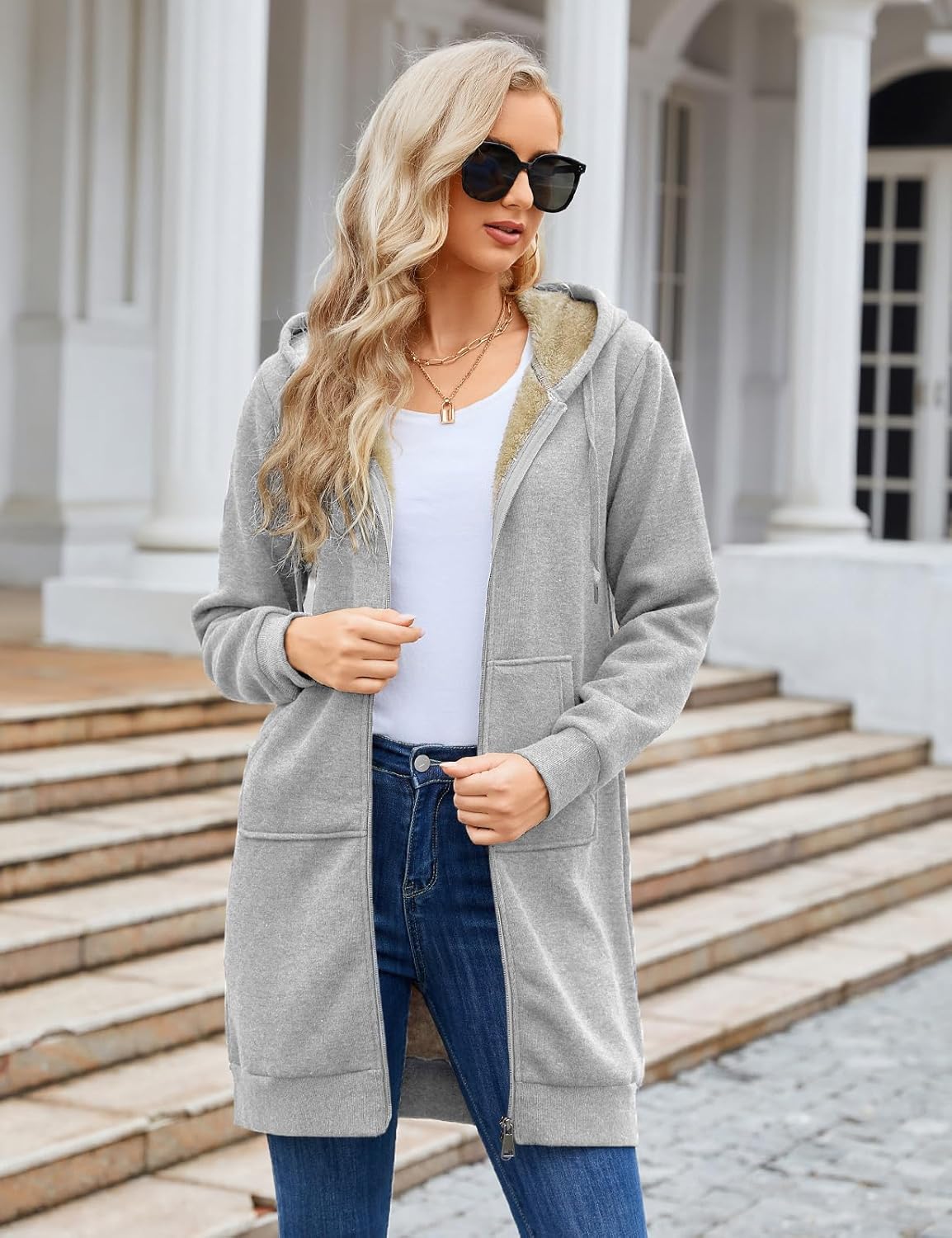 HEEKPEK Women's Long Hoodies Tunic Winter Fleece Jackets Casual Zip up Hoodies Soft Sherpa Sweatshirts Warm Long Coats - Image 3