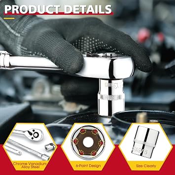 1/4 Drive Socket Set 74-Piece, 1/4 Drive Master Socket Set with Ratchets, 1/4 Drive Bits Set Extensions Bar, Universal Joint (5/32-Inch- 9/16-Inch, 4mm-14mm)