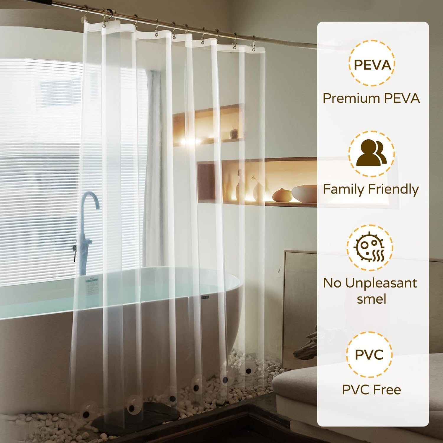 3 in 1 Shower Curtain with Liner and Hooks, White Waffle Fabric Heavy Duty Hotel Quality Shower Curtain and PEVA Clear Liner with 12 Double Sided Hooks for Bathroom, Waterproof,72 W x 72 H