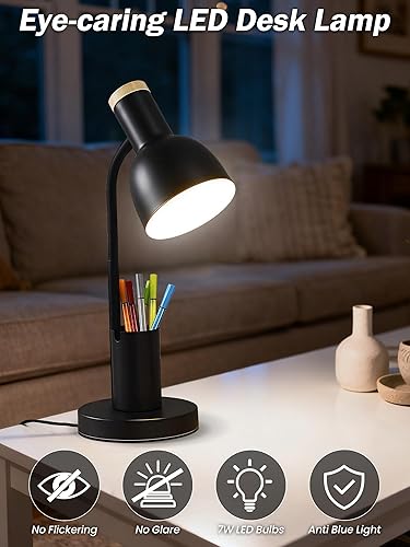 Miniatura 6 de Lámpara de escritorio LED con soporte para bolígrafo, luz de escritorio para cuidar los ojos, 3 modos de color, luz de lectura, lámpara de estudio