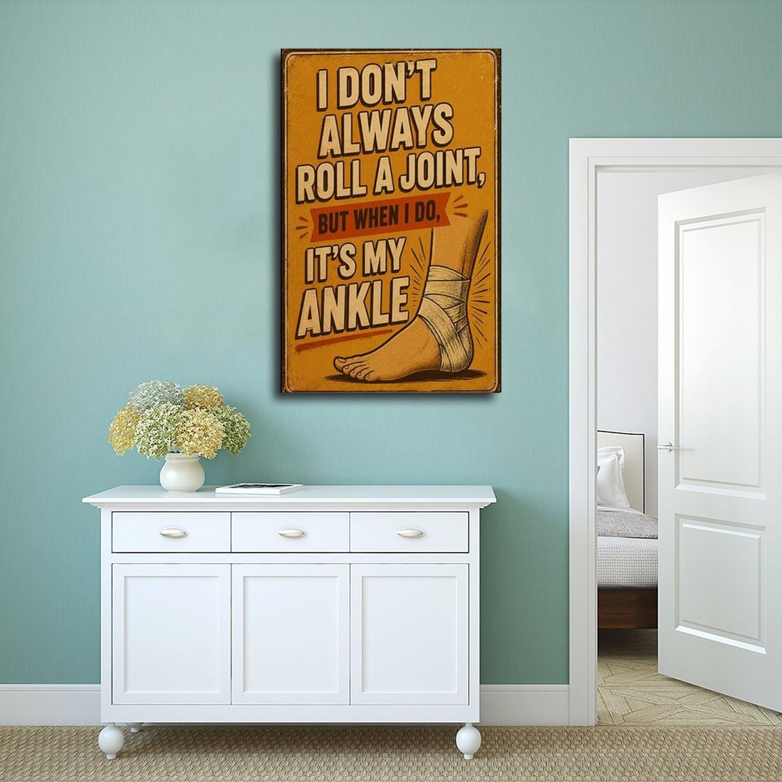 Poster su tela a tema lesioni satiriche, divertente poster con frattura alla caviglia, decorazione per camera da letto, ufficio, stanza, regalo, 40,6 cm di lunghezza x 61 cm di larghezza