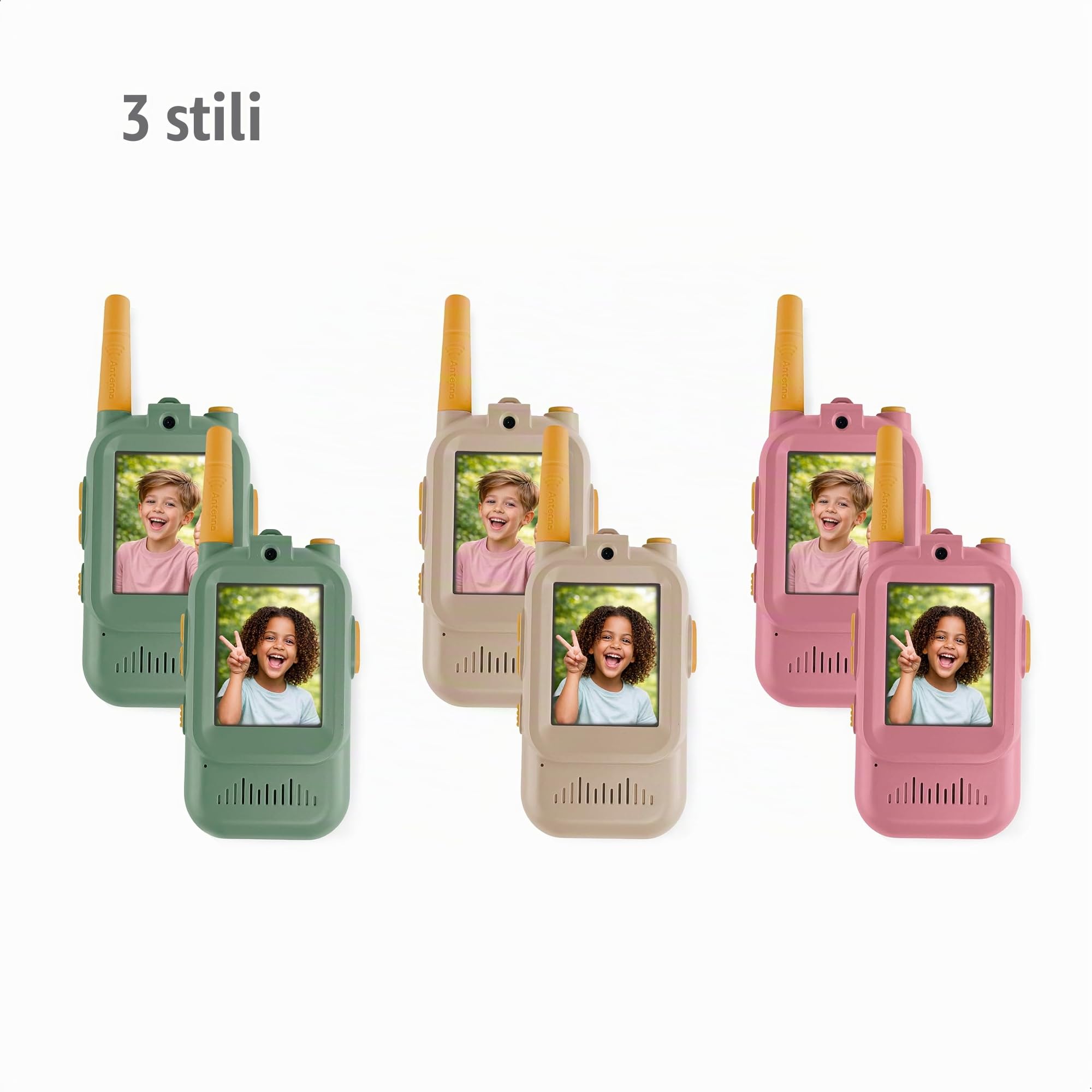ZAZU Walkie talkie video per bambini con fotocamera, set da 2, portata 300 m, schermo da 2,0", ricaricabile tramite USB, 5 effetti vocali e 16 filtri, radio con video per interni ed esterni (beige)