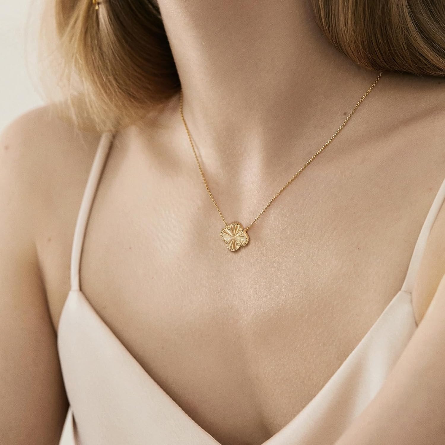 for Double Sided Fritillaria Lucky Four Leaf Clover Necklace 18K Gold Plated Simple Fashionable Necklace for Women - Image 6