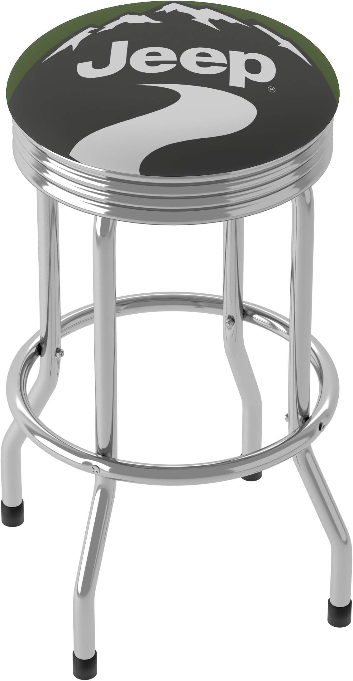 Trademark Global Jeep Green Mountain 360 Degree Swivel Ribbed Barstool with Foam Padded Seat, Chrome Rung Base, Silver (JEEP1005-MTN01)
