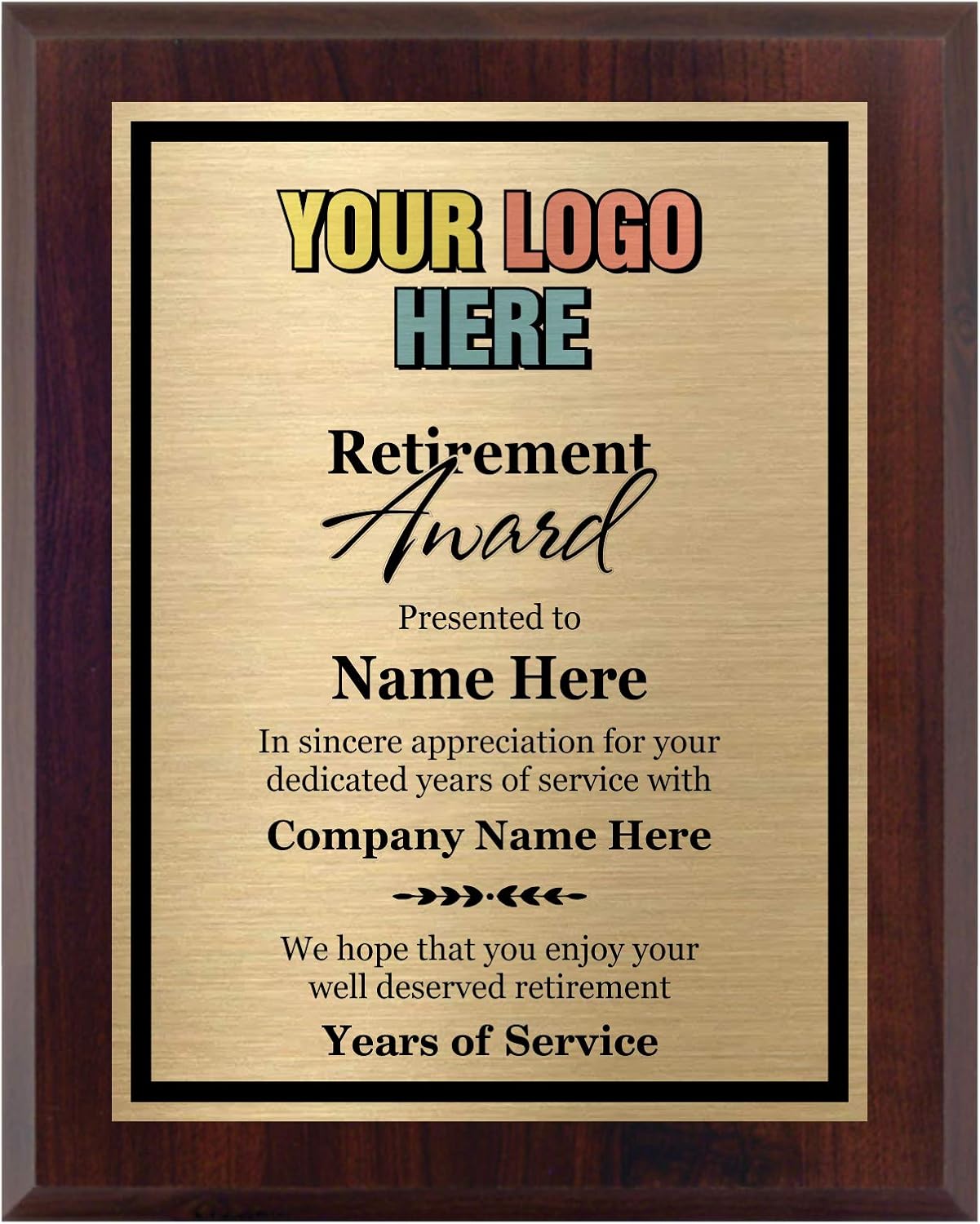 Awards4U Retirement Award Plaque - Add a Company Logo to Your Custom Plaque - Personalized Gift for Men and Women - 8x10 - Personalize Now!