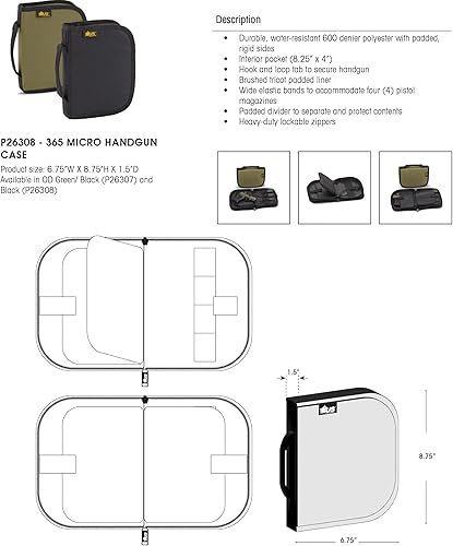 Miniatura 3 de US PeaceKeeper Products  365 Micro Handgun Case  Heavy-Duty Water-Resistant Fabric  Zipper Closure  Easy Transport  Lifetime Warranty