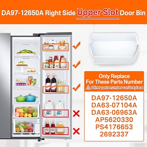 Miniatura 5 de DA97-12650A - Cesta para estante de puerta de refrigerador Samsung, reemplazo lateral derecho para Samsung RF263BEAESR RF260BEAESR RF261BEAESR