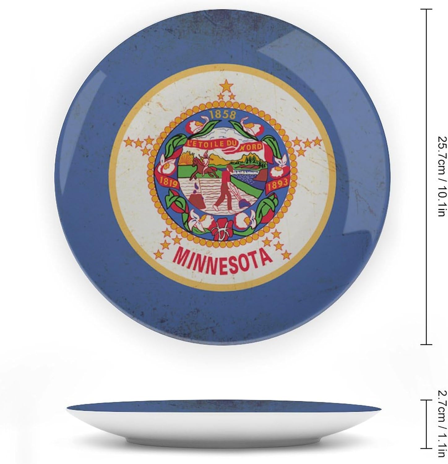 Bone China Decorative Plate, Minnesota State Flag Ceramic Decorative Plate for Home Office Wall Decor, with Vertical Stand Decorative Plates for Home Club
