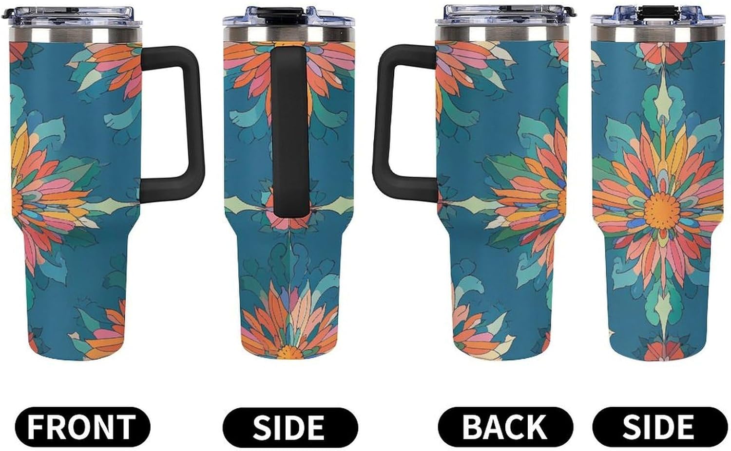 Vibrantly Colored Scottish Thistle Pattern Travel Coffee Mug Reusable Durable Stainless Steel Insulated Tumbler with Handle And Straw Leak Resistant Portable Thermal Cup Gifts for Men Women 40 Oz