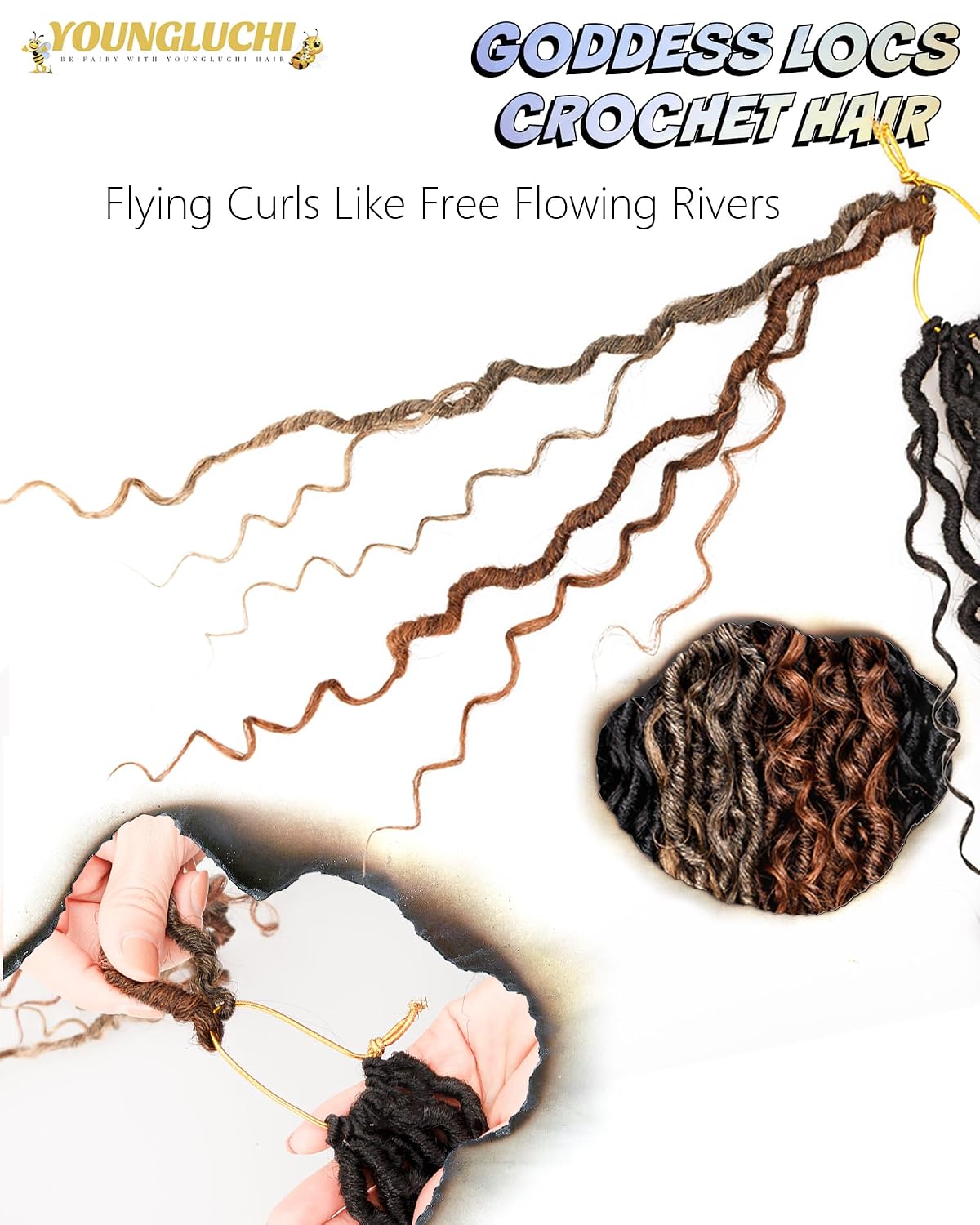 10 Inch 9 Packs Goddess Faux Locs Crochet Hair for Black Women-Soft River Locs,Curly Faux Locs With Bohemian Curly Branch,Pre Looped Synthetic Braiding Hair Extensions(10"-9P,1B+T27+T30)