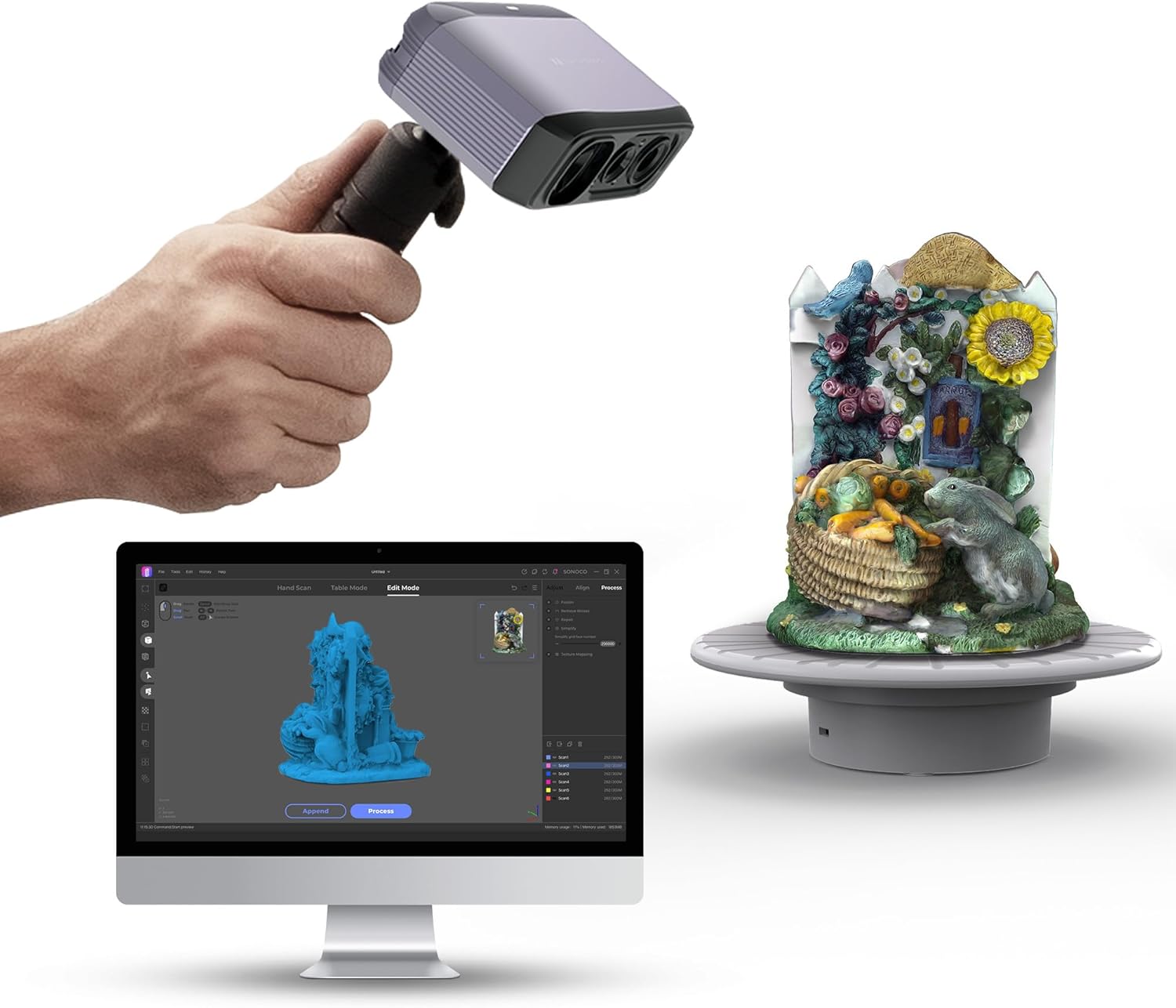 3DMakerpro 3D Scanner for 3D Printing, Handheld 3D Printer Scanner 0.05mm Precision, 10FPS Scanning Speed for Medium Object, Support for Android/iOS/Win/MacOS, Moose Lite Advanced