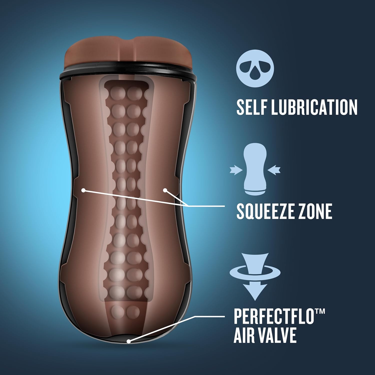Blush Coverboy The Mechanic 7.5" Male Masturbator, Brown | Self-Lubricating Pocket Stroker, Snug Textured Anal Sleeve, Super Squishy Flesh-Like Feel
