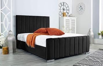 Upholstered Ottoman Bed 4FT Small Double – Black Plush Small Double Bed Frame with Headboard, Footboard & Lift-Up Storage Base – Durable Modern Design for Stylish Compact Bedrooms