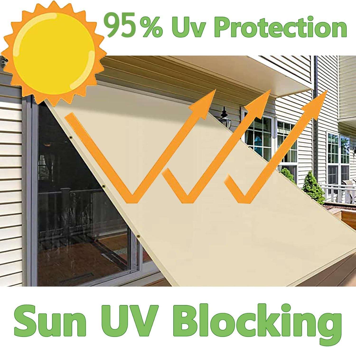 Weather-Resistant 95x500 cm - Breathable Sunshade for Balcony Patio Garden - Includes 1x5m Free Ropes - Black Outdoor