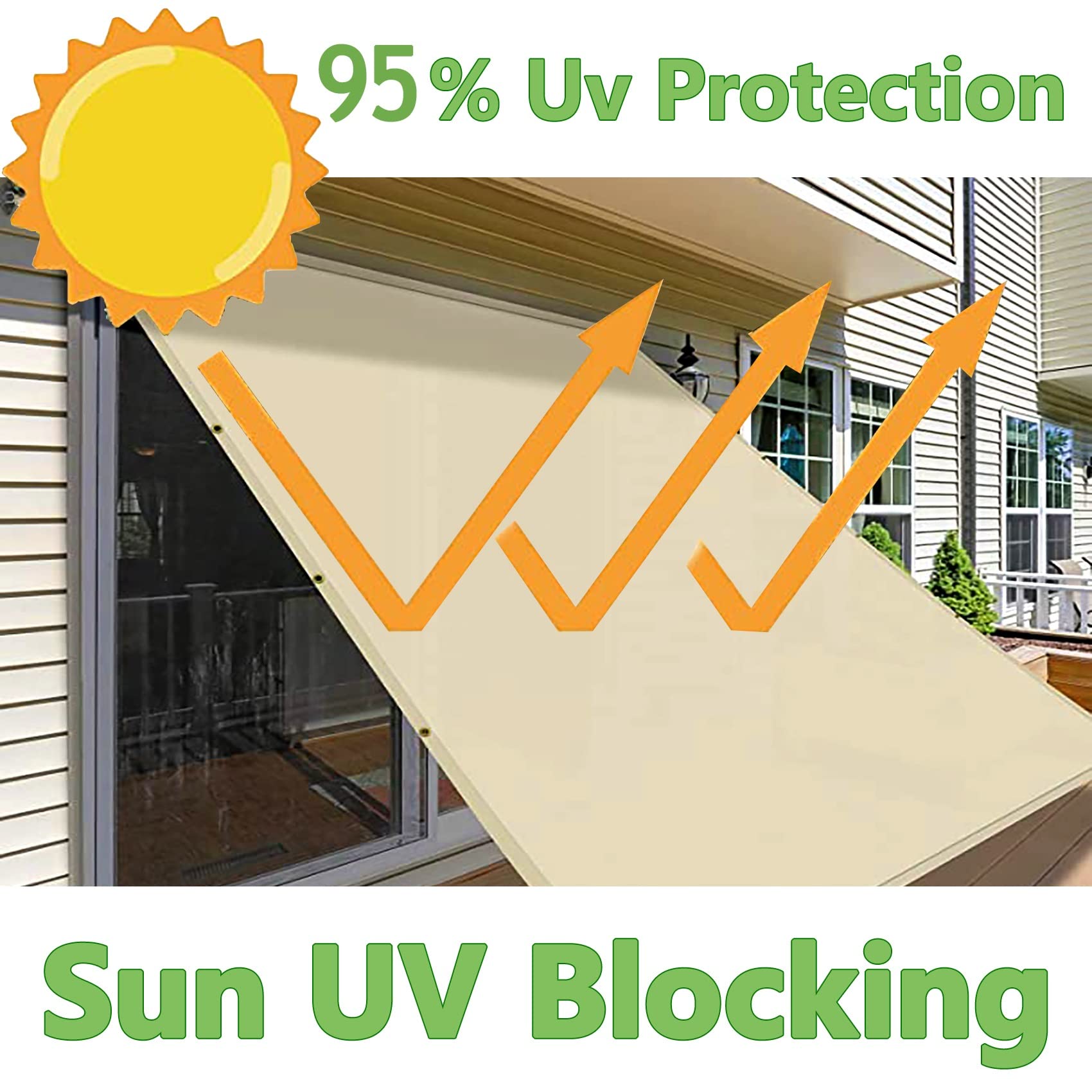 Sonnensegel Wasserdicht 1.2 x 3.8 cm Windschutz und Sonnenschutz Schattiernetz Gewächshaus Sonnensegel mit Ösen und Befestigungsseile für Balkon Garten Terrasse, Creme Farben