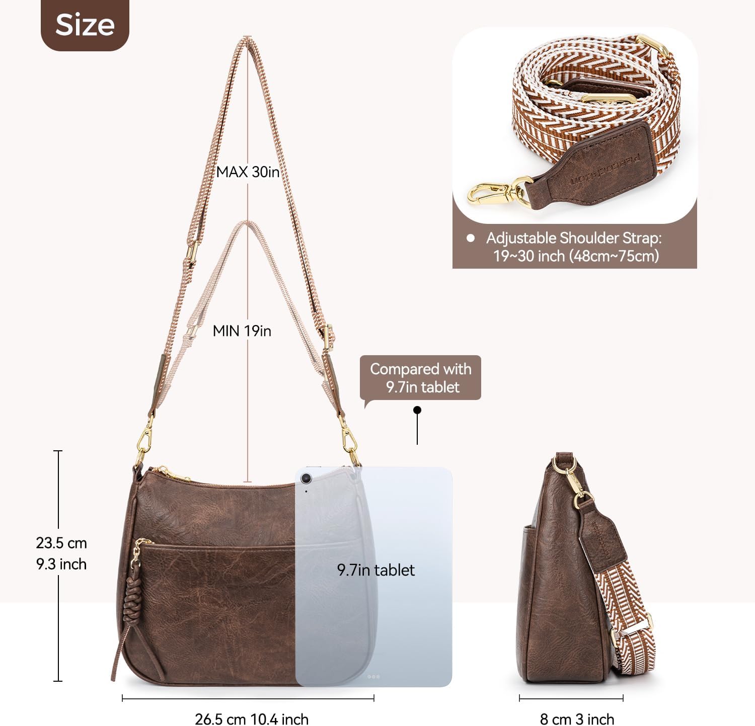 Peacocktion Crossbody Purses for Women Trendy Designer Vegan Leather Hobo Bags with Wide Shoulder Strap