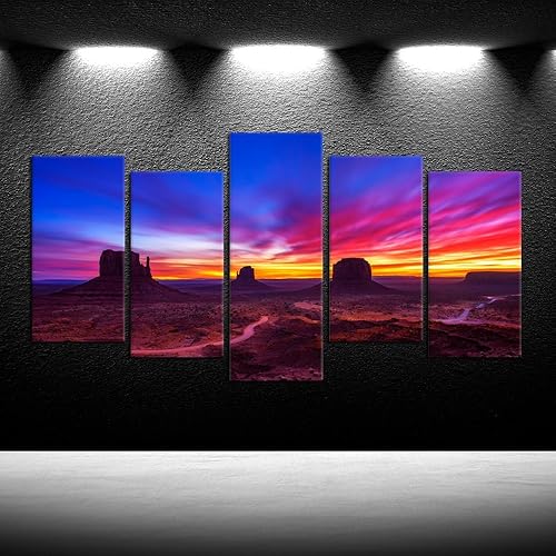 iKNOW FOTO 5 impresiones en lienzo grandes para pared, arte dramático amanecer sobre el valle del monumento en Arizona, Estados Unidos, fotografía,