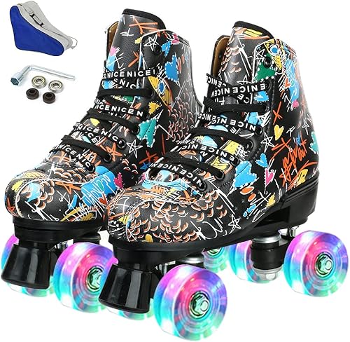 Miniatura 6 de Patines clásicos de 4 ruedas y doble fila para interior y exterior, unisex, para niños y niñas con bolso de almacenamiento