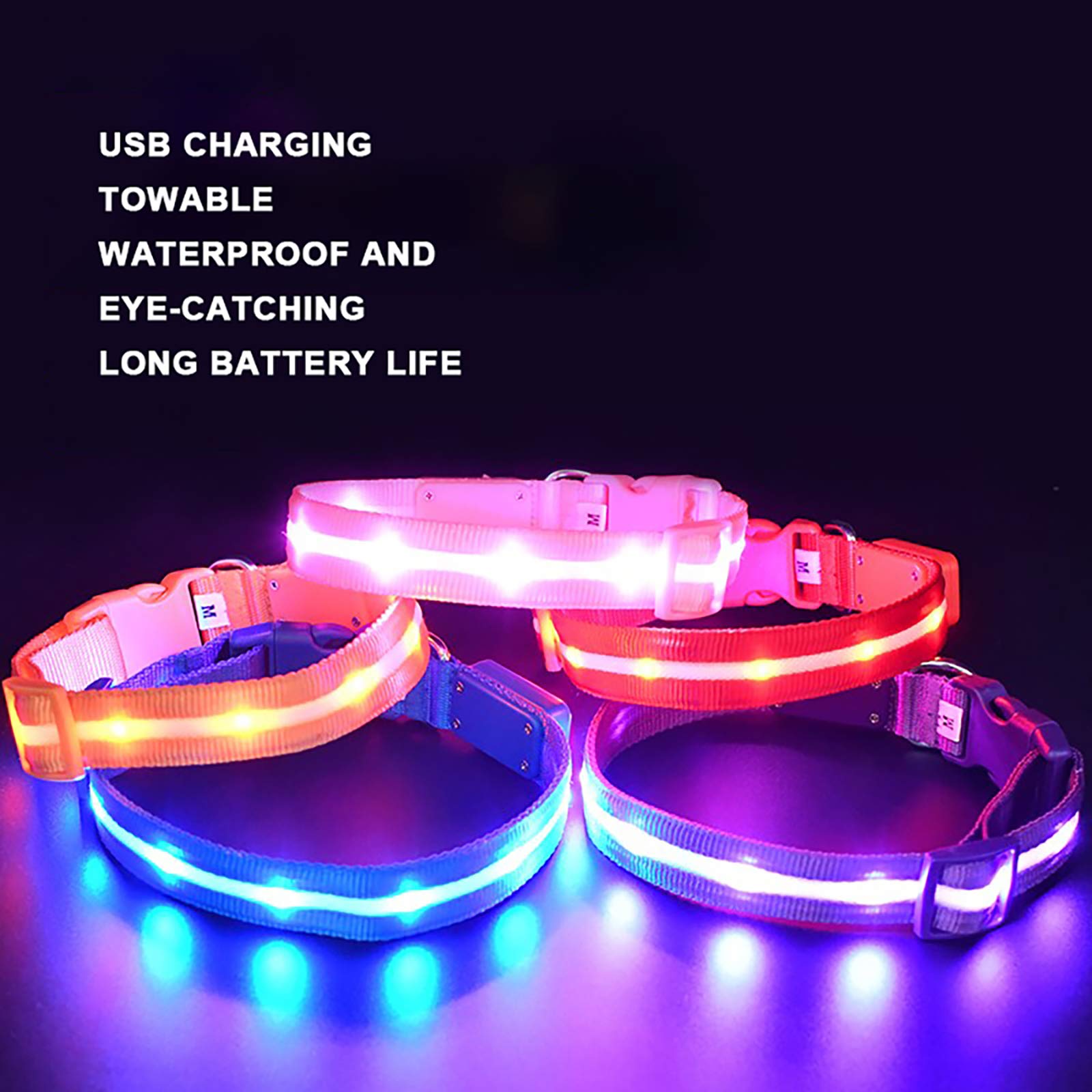 Collier de chien lumineux USB de charge lumineux Anti-Perdu collier de chien Teddy Shepherd Golden Retriever moyen et grand chien imperméable extra longue veille confortable et durable,Bleu,M