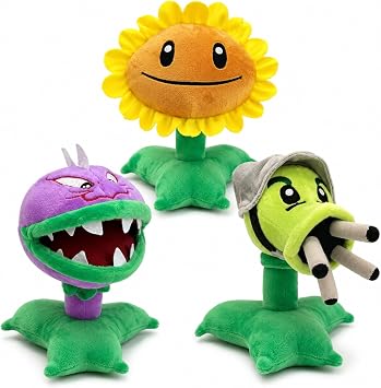Dyharnsty 3pcs Plants vs Zombies Plush Toys, PVZ Gatling Pea, Chomper, Sunflower, Stuffed Toy, Plush, 8 Inch