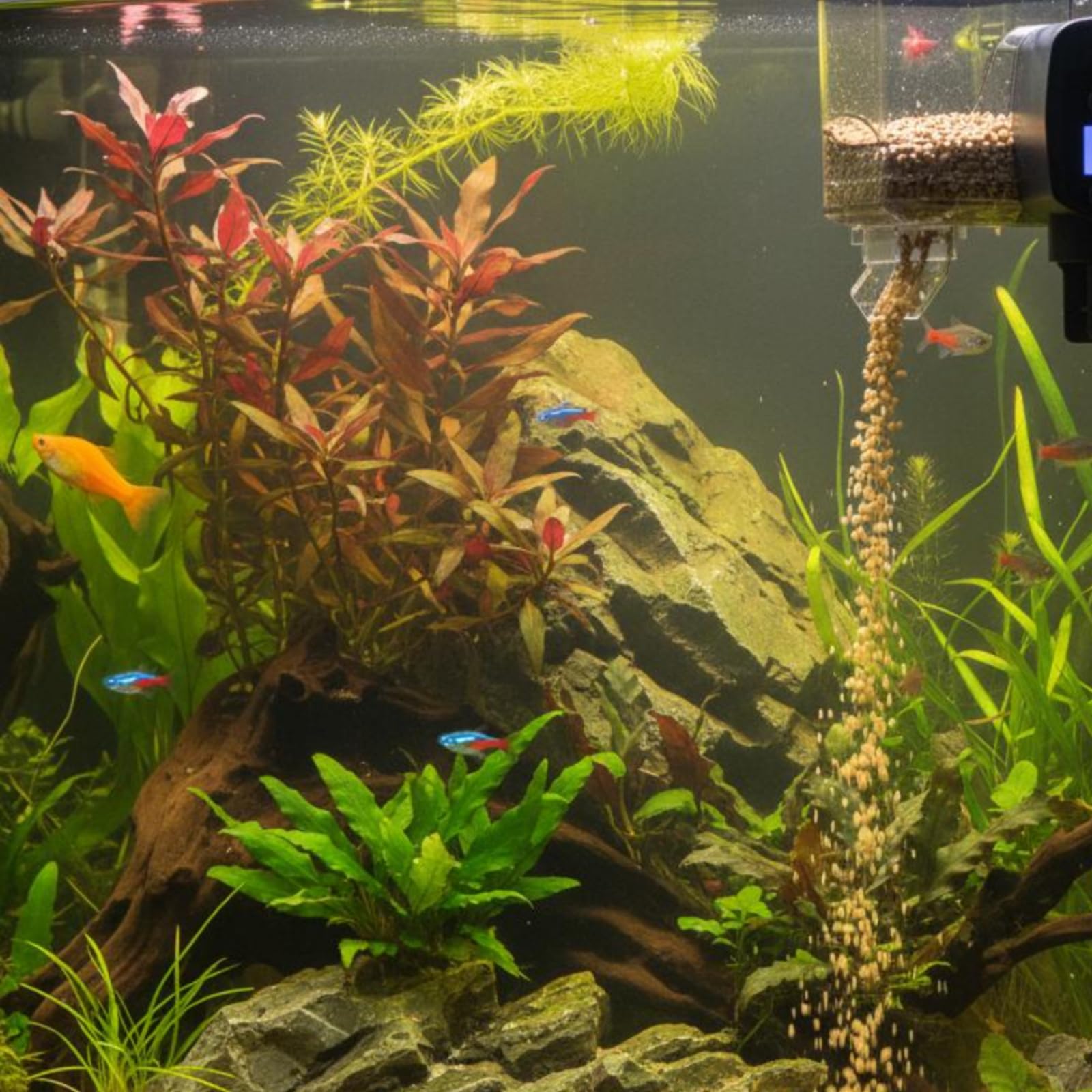 Alimentatore Automatico WY-350Y Acquario 500 Ml Dispenser Mangime Pesci Dosaggio Preciso Schermo LCD