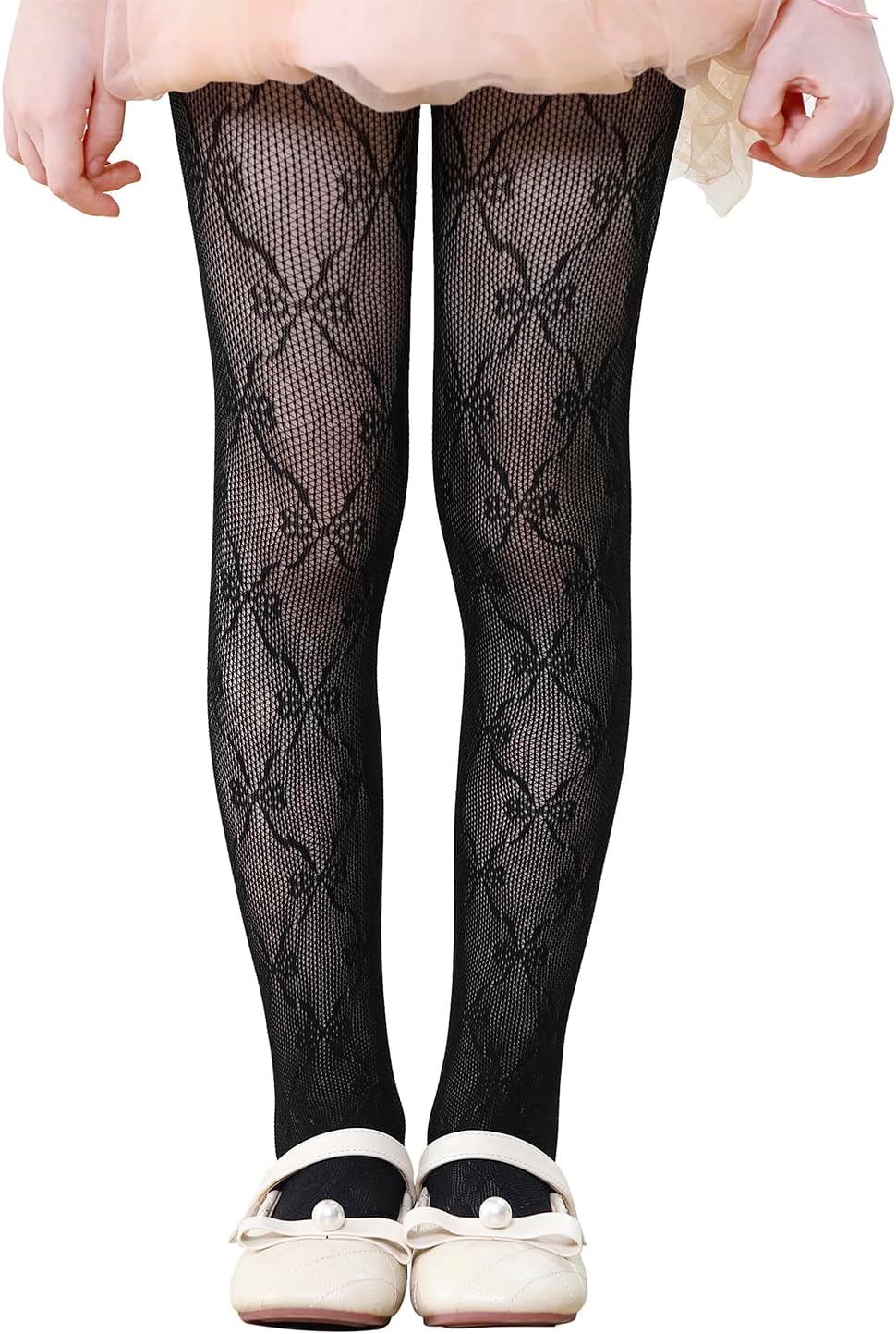 Century Star Stockings for Girls - Girls Lace Tights Kids Sheer Fishnet Hollow Dance Patterned Pantyhose