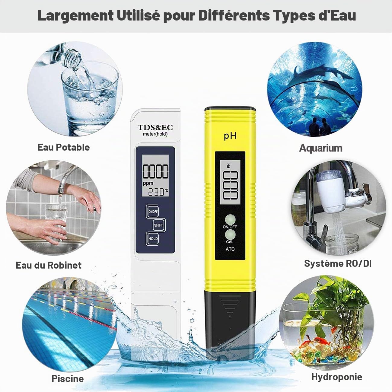GuDoQi Testeur de Qualité de l'eau, Testeur PH Mètre Électronique, TDS&EC Mètre Température, Auto Calibration, TDS PH EC Température 4 en 1 Set pour Piscine, Aquarium, Aystème RO, Laboratoire