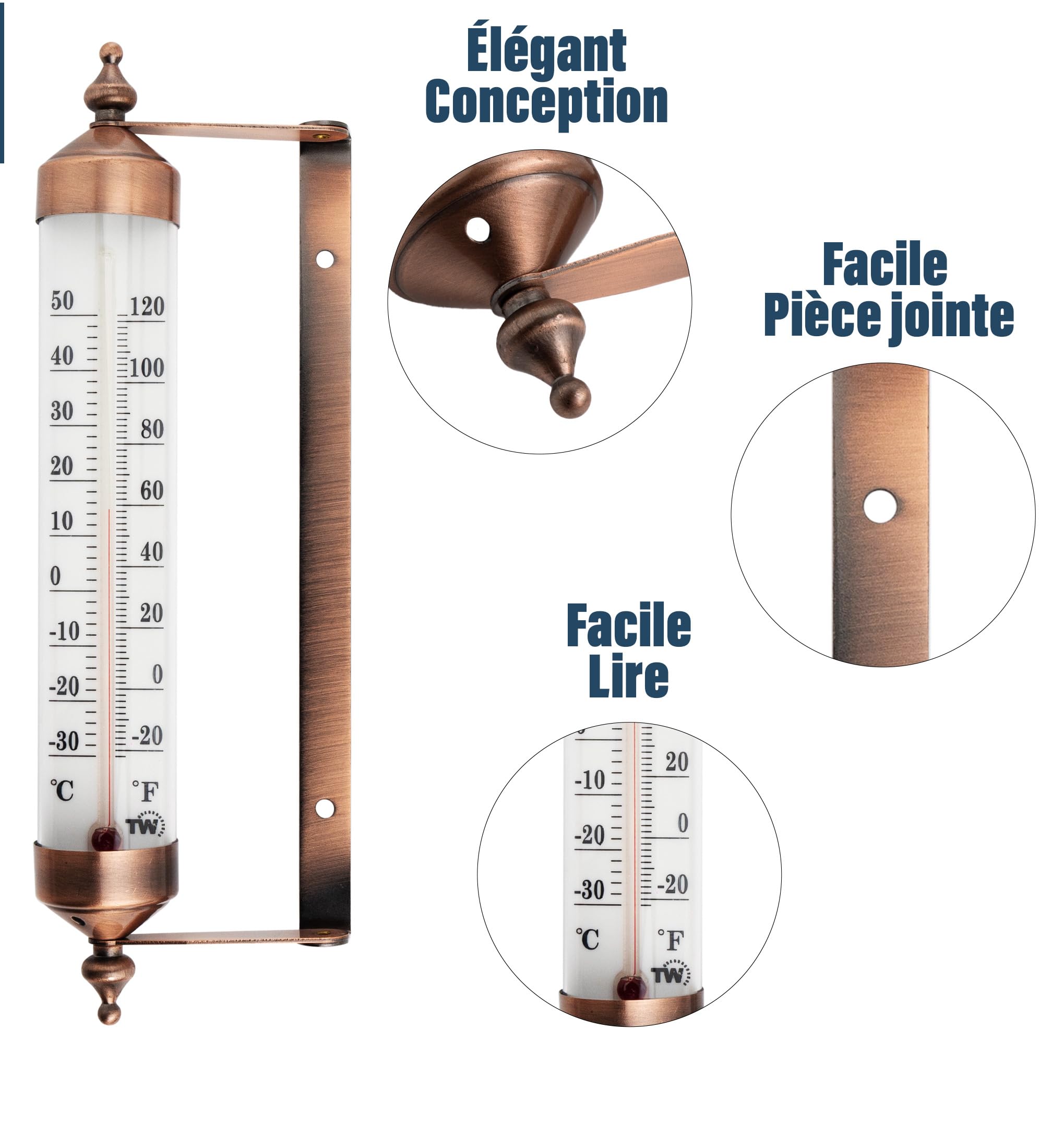Thermomètre d'extérieur effet bronze – jauge jardin, température extérieure serre garage