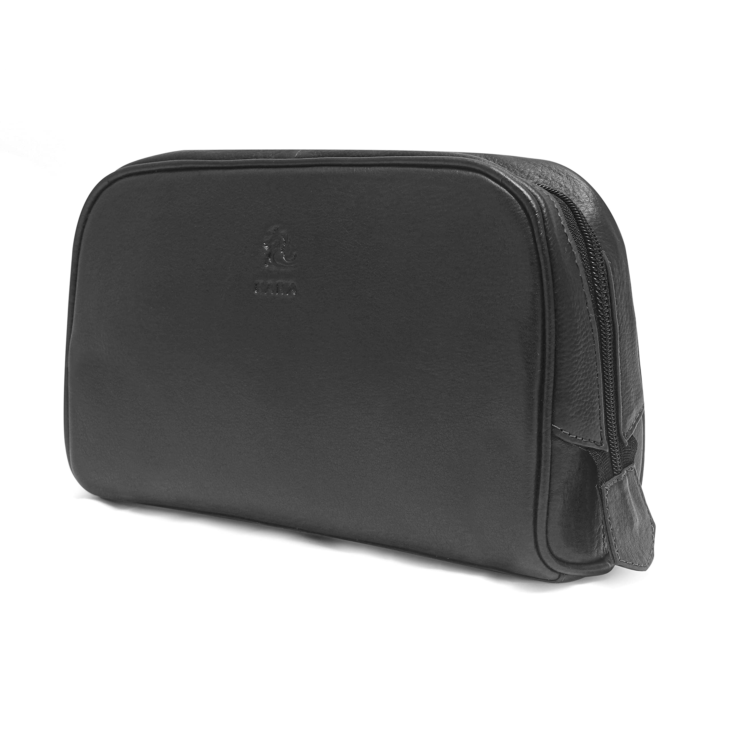 Malia Black Portable Toiletry Kits - Genuine Leather Unisex Pouch for Travelling Shaving Kit - Makeup Cosmetic Kit Organizer Pouch Leather Toiletry Bag for Men Travel | Shaving Kit Bag for Men-image-6