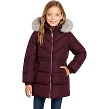 SOLOCOTE Girls Puffer Winter Coat Faux-Fur Hood Sherpa Lined with Pockets Long Heavy Thick Water-resistant 8-14 Years