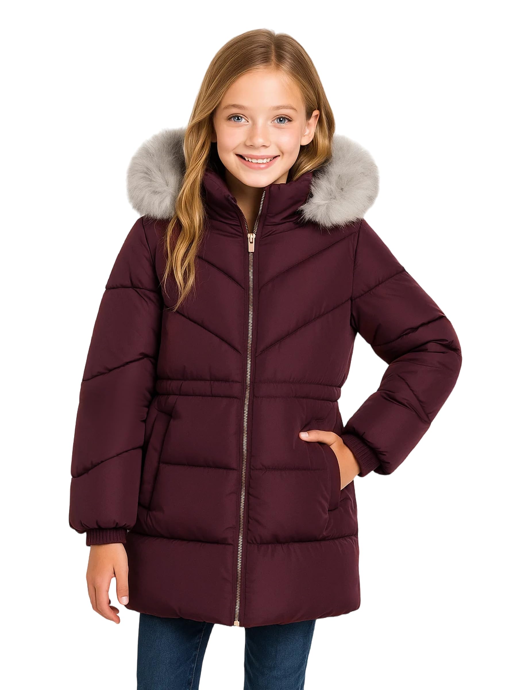 SOLOCOTE Manteau hiver pour filles impermeable doudoune matelasse a capuche doublure polaire bordure fausse fourrure parka long epais pour enfants