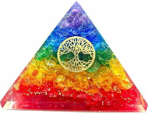 Spiritual Elementz - Pirámide de orgón de 7 chakras (3 pulgadas) incluye 4 puntos de energía de cuarzo de cristal