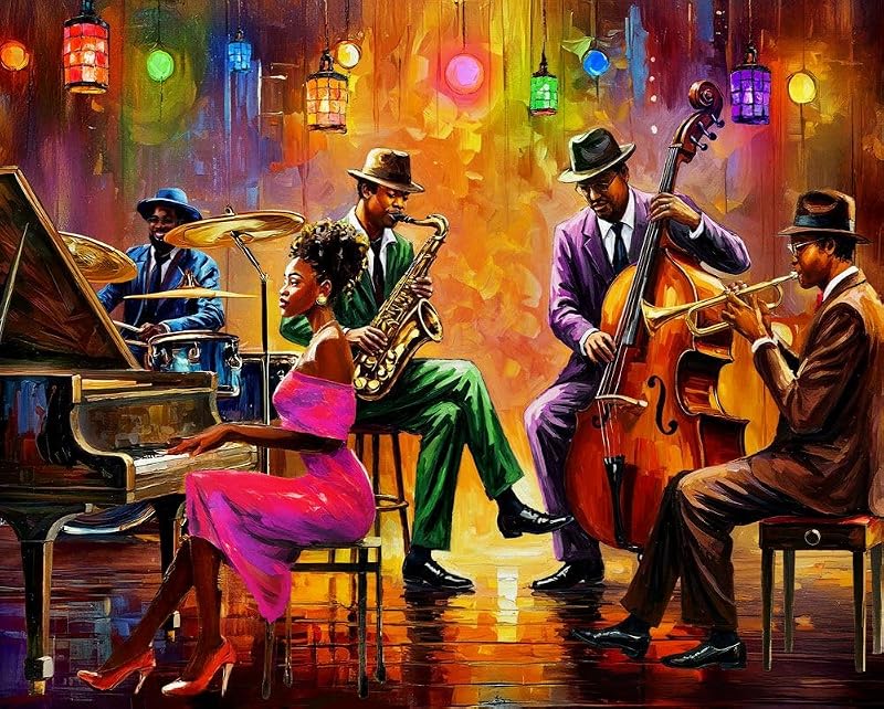 Springbok Neon Notes 1000 Piece Jigsaw Puzzle for Adults | Unique Cut Pieces, Made in USA, Eco-Friendly Materials featuring lively jazz musicians and vibrant nightlife