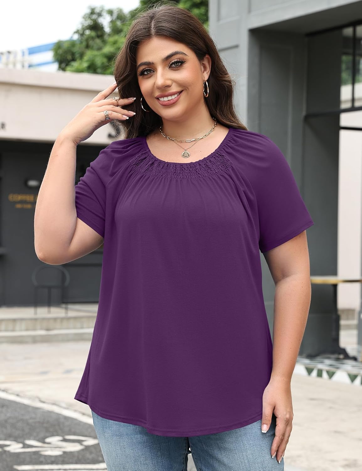 Micoson Womens Plus Size Tops Short Sleeve Shirts Crewneck Pleated Blouses Dressy Casual Fashion Tunic Top (1X-5X) - Image 4