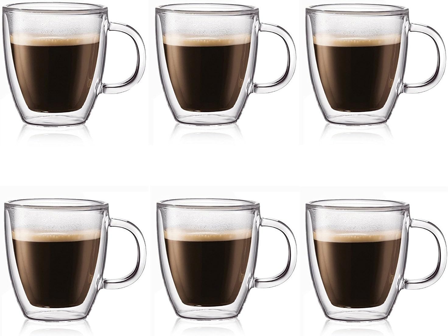 [Set of 6] Double Wall Ultra Clear Insulated Coffee Mugs Espresso Mocha Green Black Tea Cups, Real Borosilicate Glass ~ We Pay Your Sales Tax